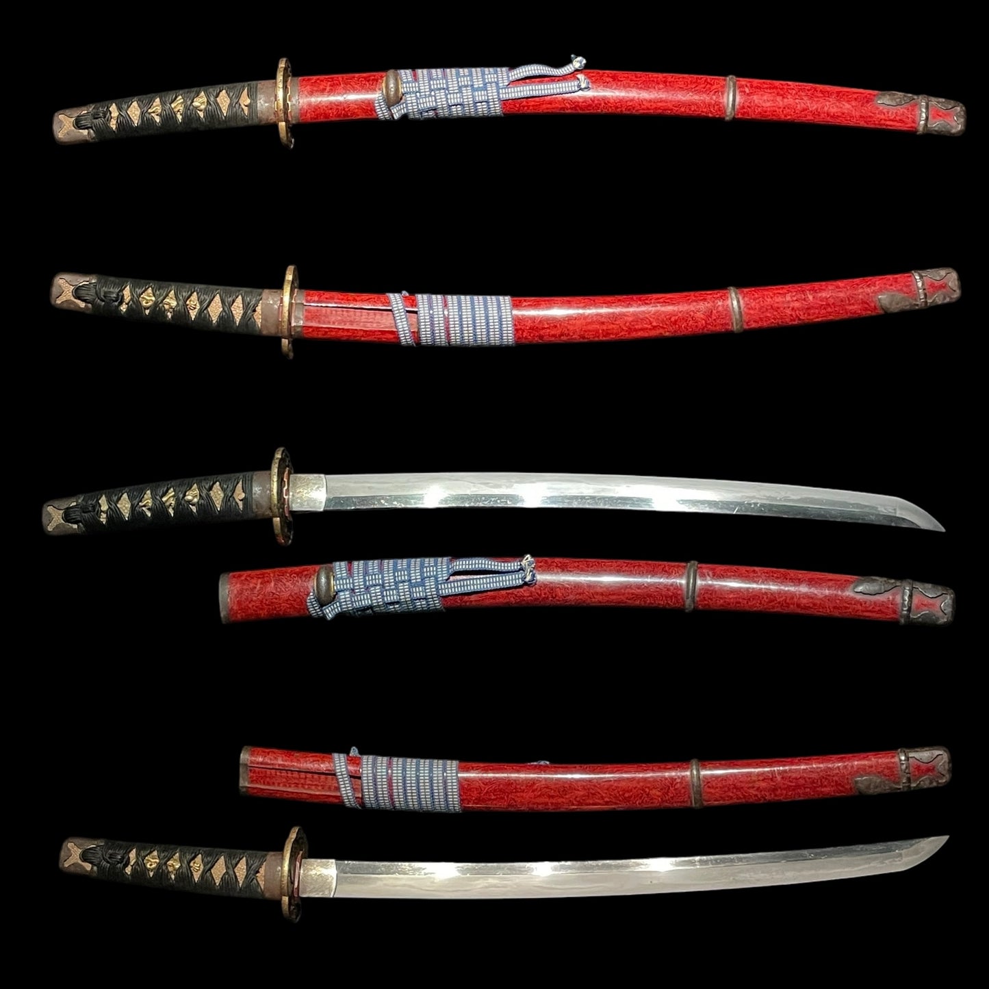 Daishō 大小, Red Handachi Koshirae 朱鞘半太刀拵え, KATANA and WAKIZASHI