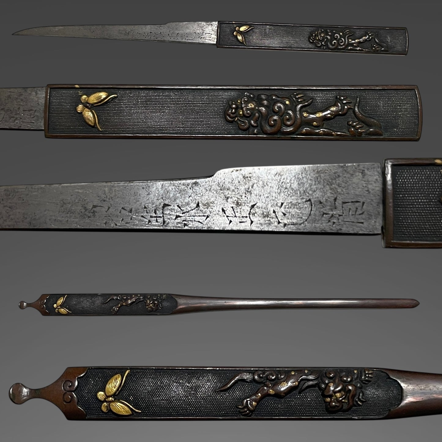 High-grade fittings Wakizashi, Ishiguro Masatsune signed Fuchi, with Kozuka Kogai