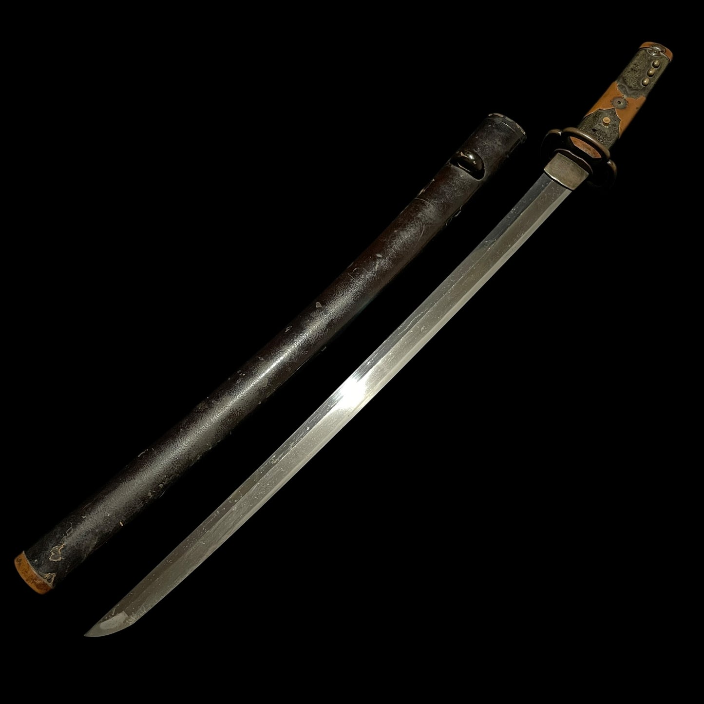 Karakizuka 唐木柄 Straight Wakizashi, Yamagane Tsuba 山銅鍔, Edo period mumei