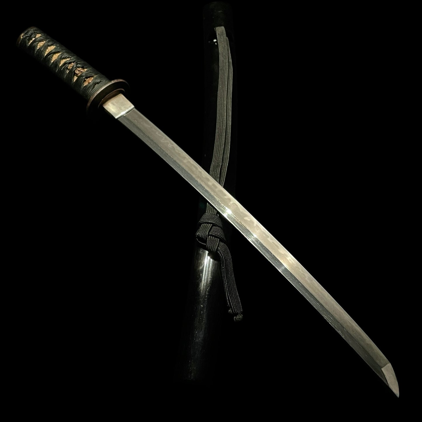 Short Black Wakizashi, Dragon Menuki and Bird Tsuba, Edo period mumei