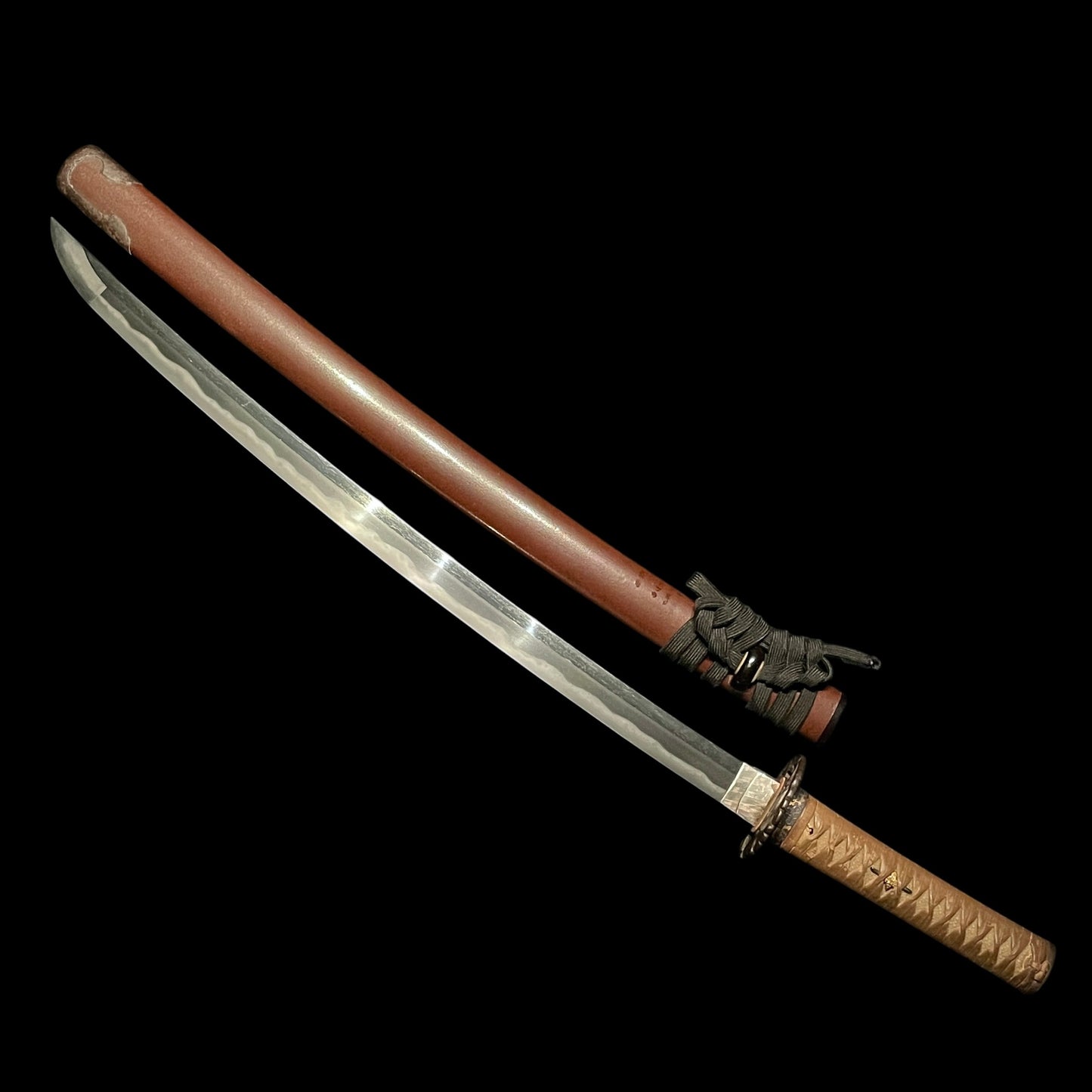 Ookissaki 大切先 Long Wakizashi, Choshuju Yuken 長州住友賢 signed Tsuba, Early Edo period mumei