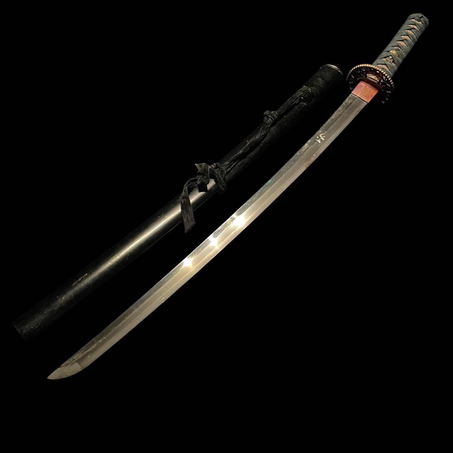 Bonji 梵字 Long Wakizashi, Moth Tsuba, Crab Menuki, Edo period mumei