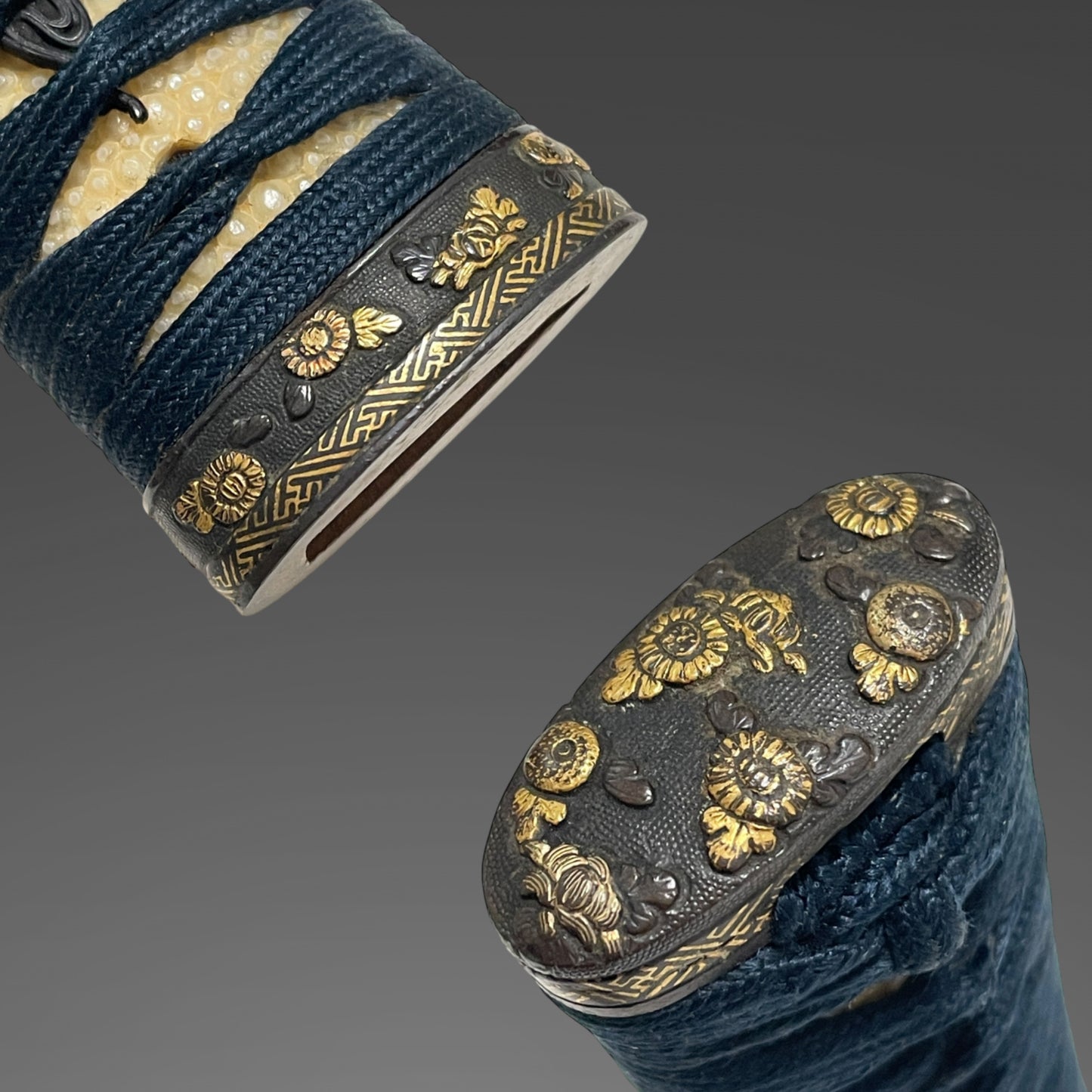 Authentic Koshirae for Tanto or Short Wakizashi, with Kozuka, Flower Fuchikshira