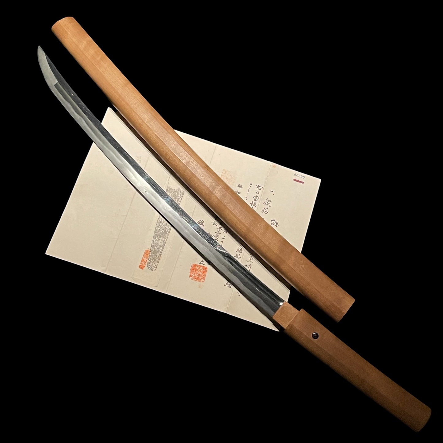 NAGAMAKI NAOSHI ZUKURI 長巻直造 Wakizashi, Ookissaki 大切先, Echizenkoku Kanetane 越前国兼植 signed