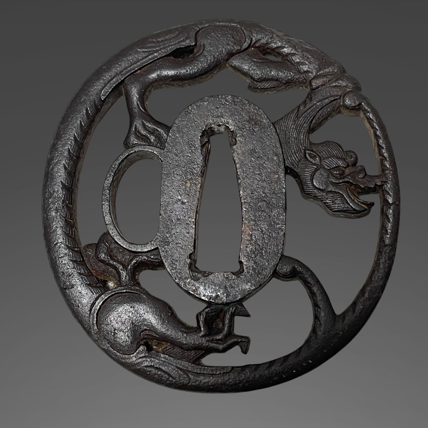 Red Shobuzukuri Wakizashi, Dragon Tsuba, Peony Fuchikashira, Muromachi period mumei