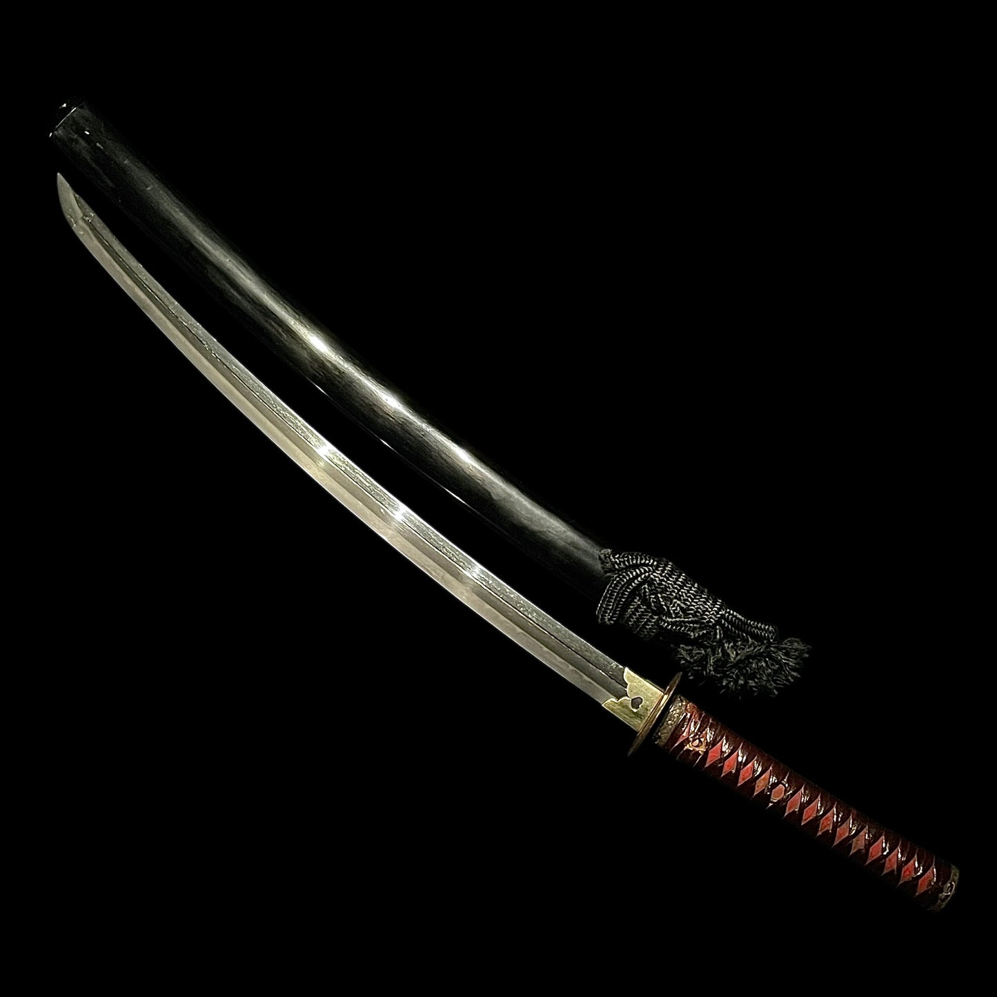 Long Wakizashi, Soebi 添樋, Waterfowl Tsuba, Wave Fuchikashira, Edo period mumei