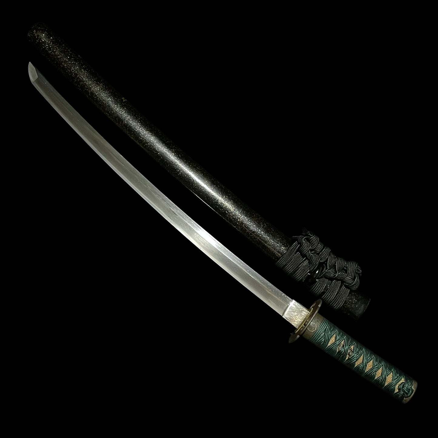 Shibuichi Fuchikashira, Black Wakizashi, Suguha 直刃 Hamon, Edo period mumei