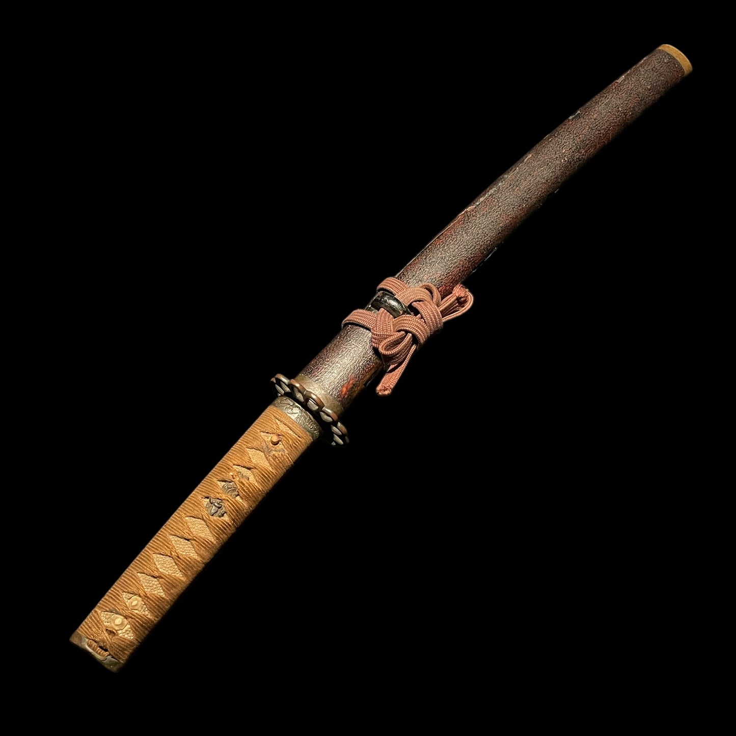 Hirazukuri Wakizashi, Yamagane Tsukashi Tsuba 山銅透鍔, Edo period mumei