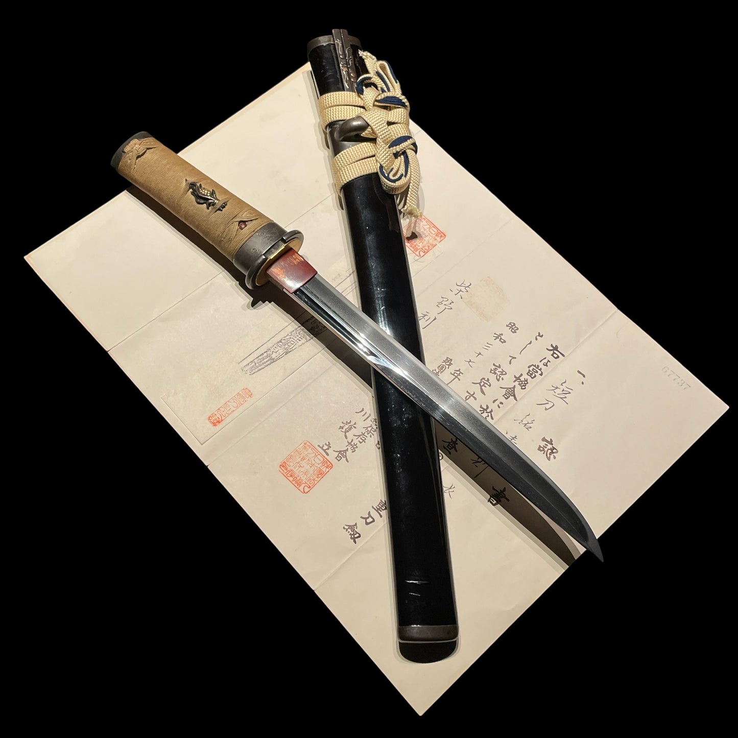 Kiyonori 清則 signed, Kanmuriotoshi 冠落 TANTO, with Kozuka Kogai,  NBTHK Certificate