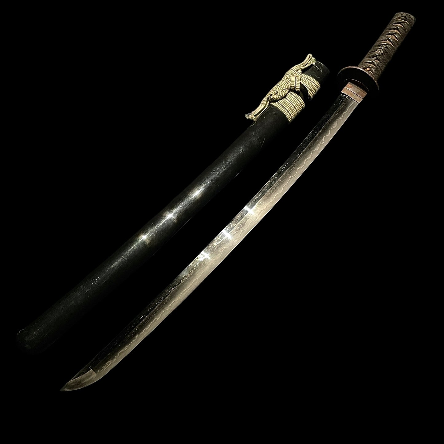 Sukemune 助宗 signed Long Wakizashi, Shakudo Pine needles Fuchikashira, Edo period
