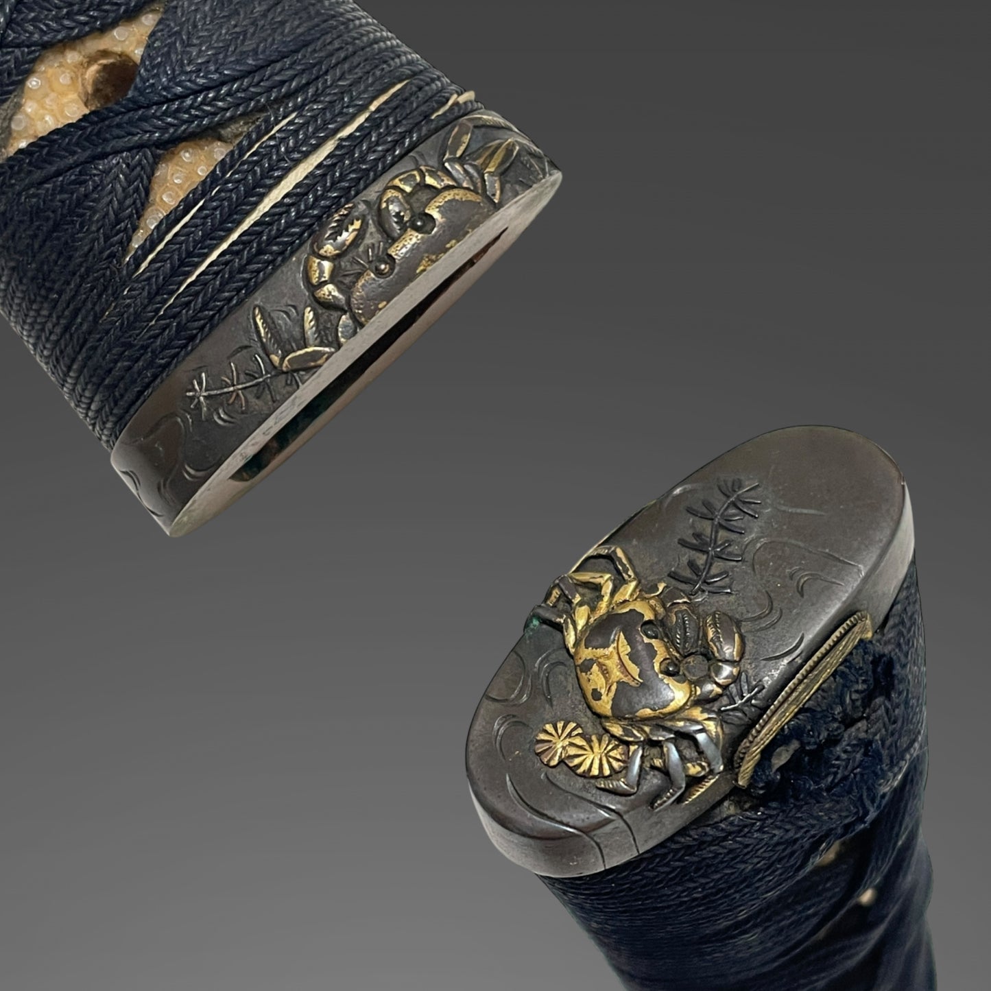 Unokubi-Zukuri 鵜首造 Wakizashi, Crab Fuchikashira, Signed Kozuka, Edo period mumei