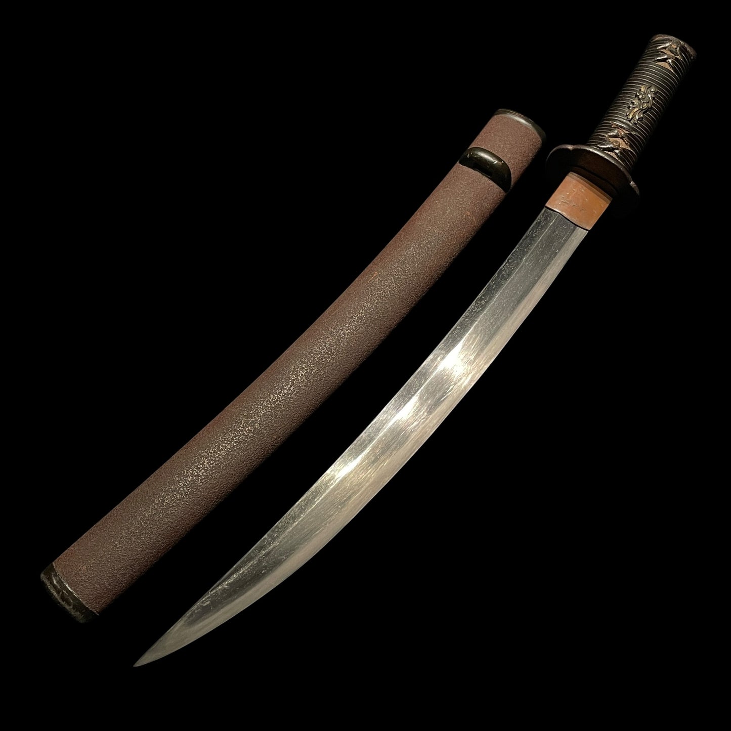 Naginata-Naoshi Style Wakizashi, Chikushuju Sa 筑州住左 signed, Kawamaki Tsuka