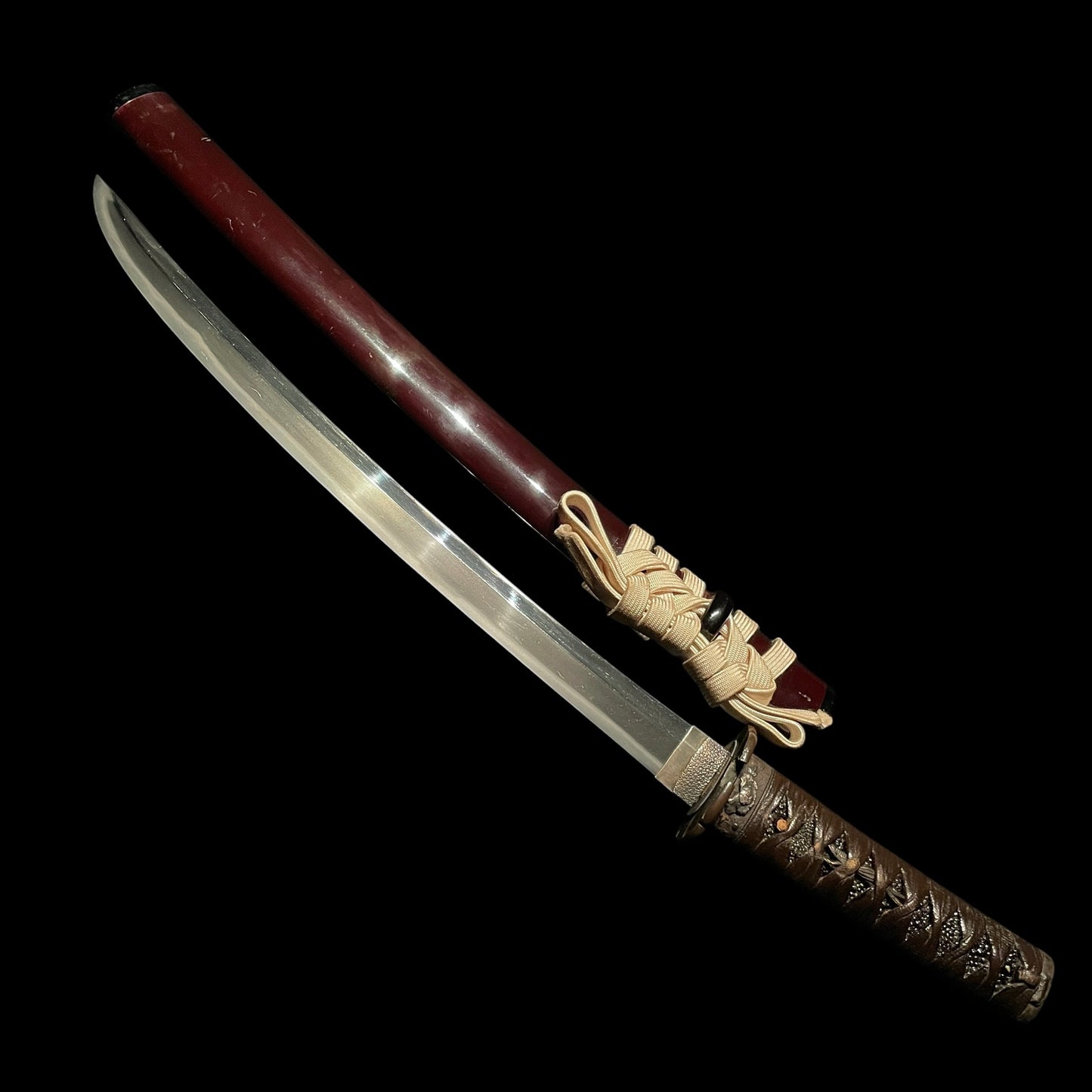 Masaie 正家 signed, Shobuzukuri Wakizashi, Peonies and butterflies Fuchikashira, Muromachi period