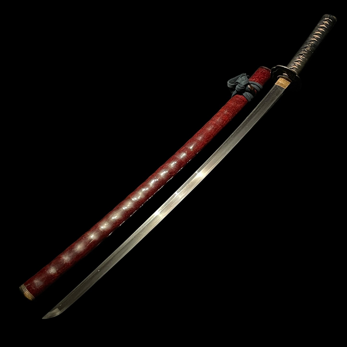 Red Long KATANA, Bat Fuchikashira, Dragon Tsuba, Inrokizami-Saya 印籠刻鞘, Edo period mumei