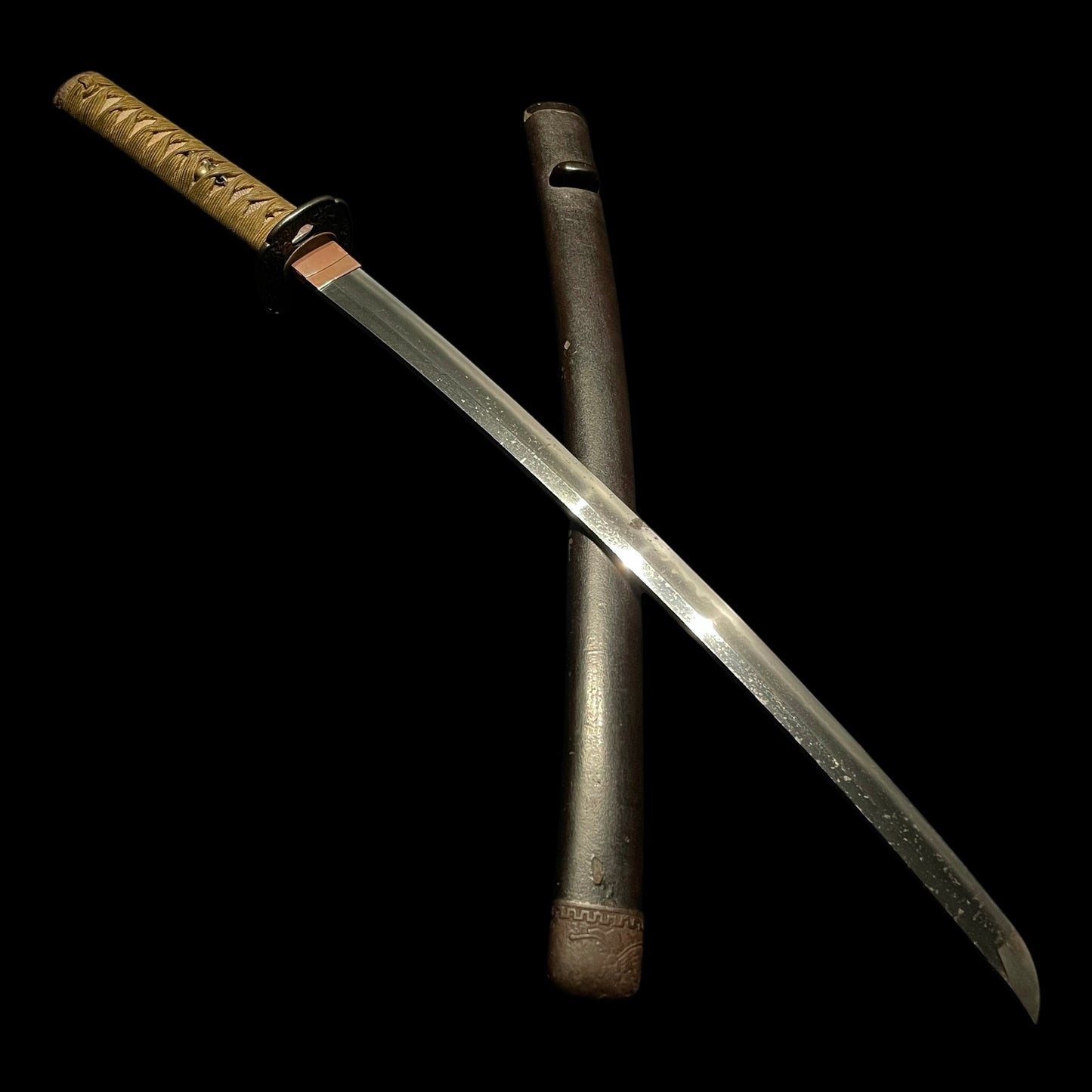 Hizenkokuju Tadayoshi 肥前国住忠吉 signed WAKIZASHI, Moth Large Kojiri, Edo period