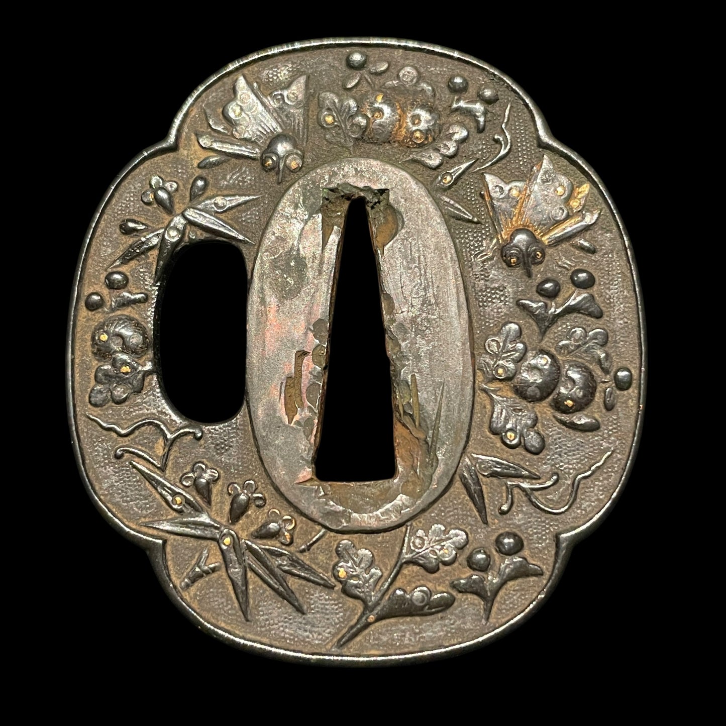 Sunnobi-TANTO 寸延短刀,Kokinko Moth Tsuba, Kabuto Fuchikashira, Edo period