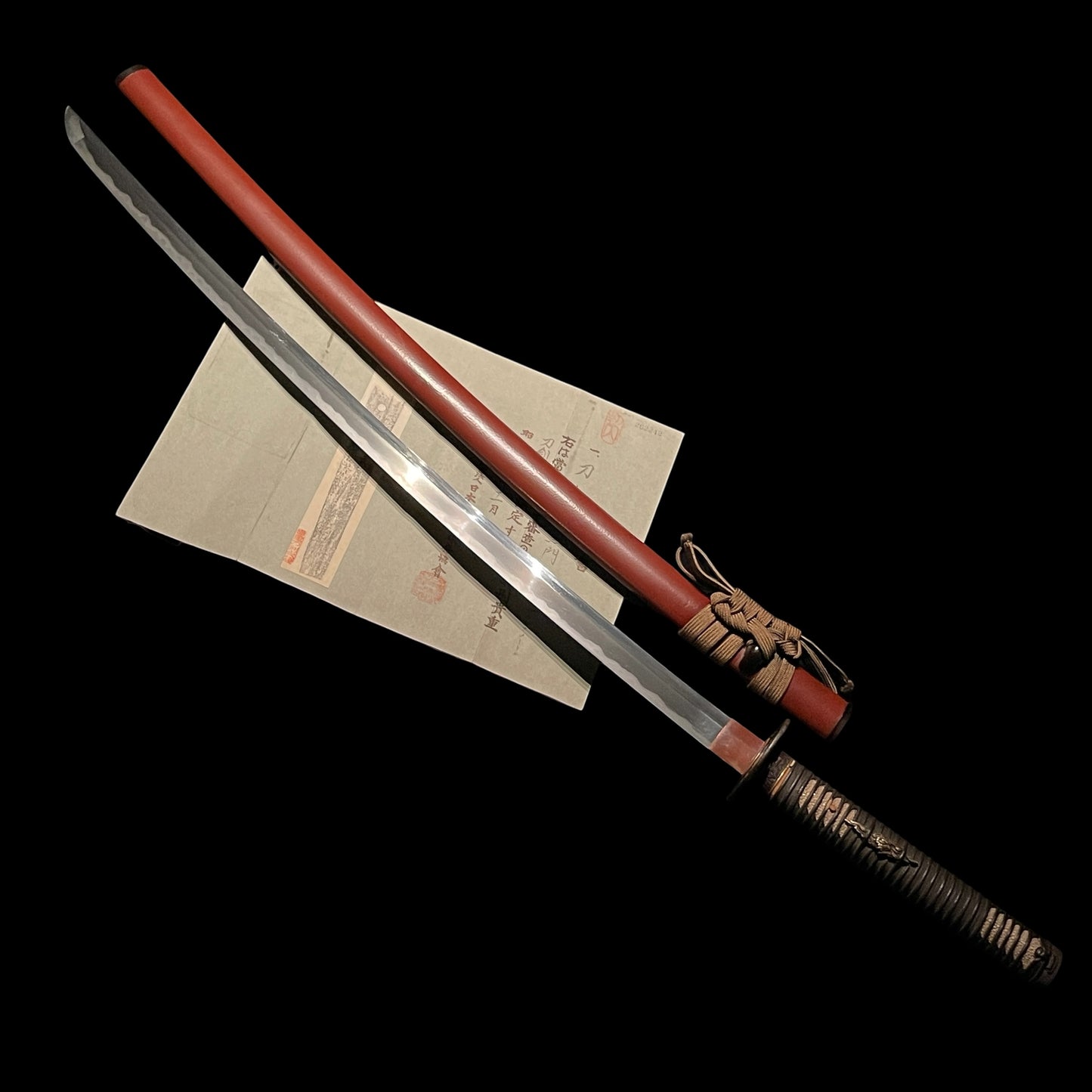 Long Red KATANA, Terukado 照門,  Dragon Fuchikashira, Earlya Edo period, NBTHK Certificate