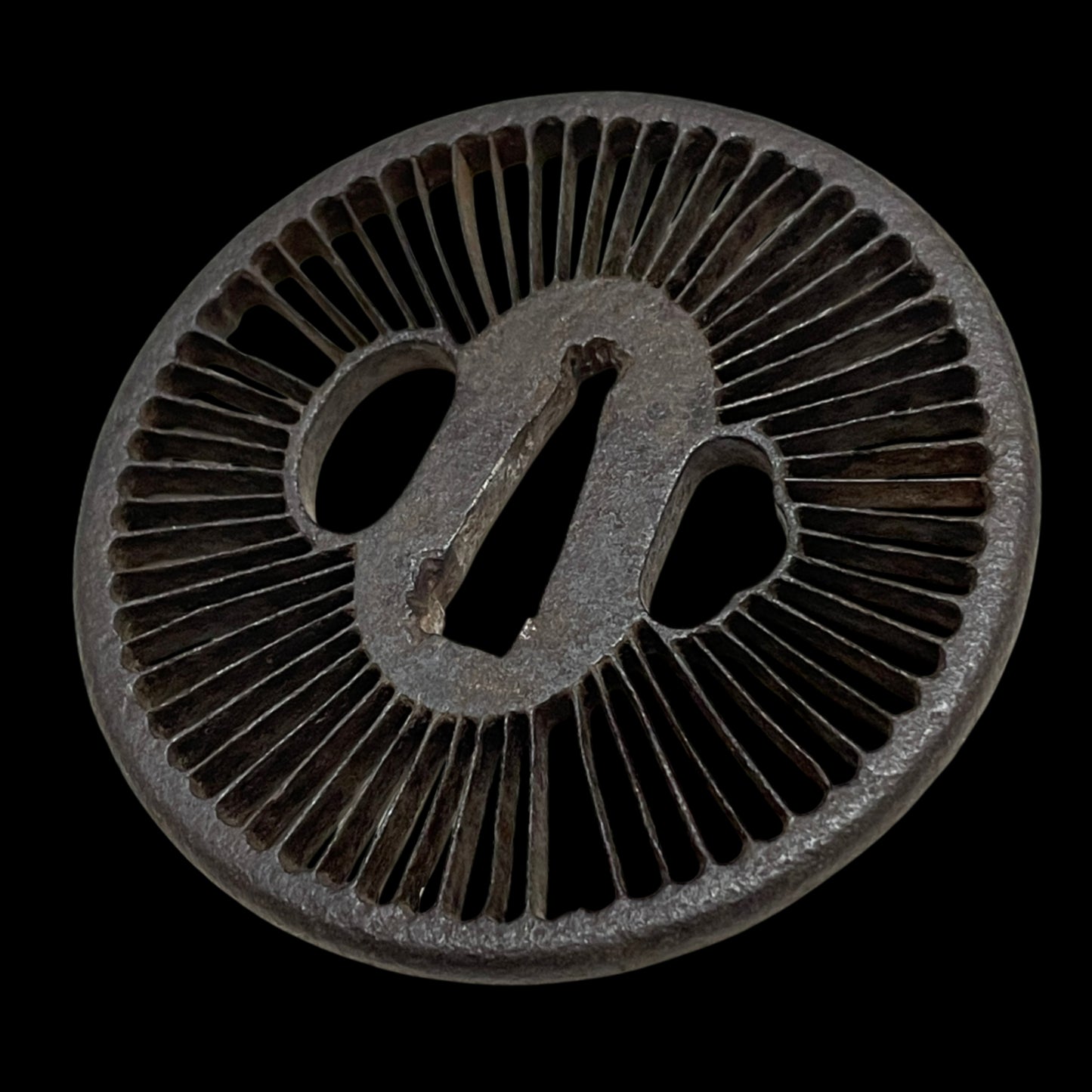 Kyosukashi-Tsuba 京透鍔 Long Wakizashi, Shakudo Nanakoji Fuchikashira 赤銅魚々子地縁頭