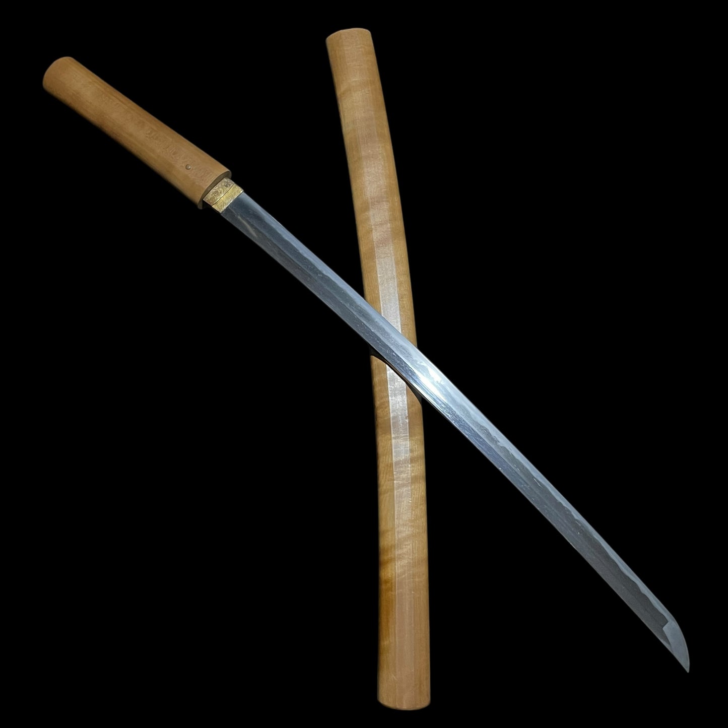 Long Wakizashi in Shirasaya, 虎目鞘 装飾巾木, Edo period mumei