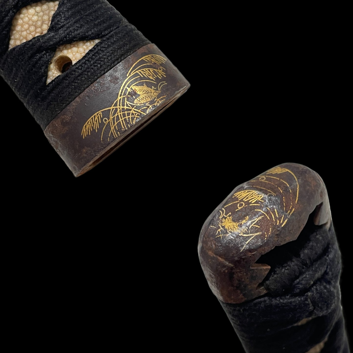 Oozori 大反り Hirazukuri Wakizashi, Pampas grass and crickets Fuchikashira, Edo period mumei