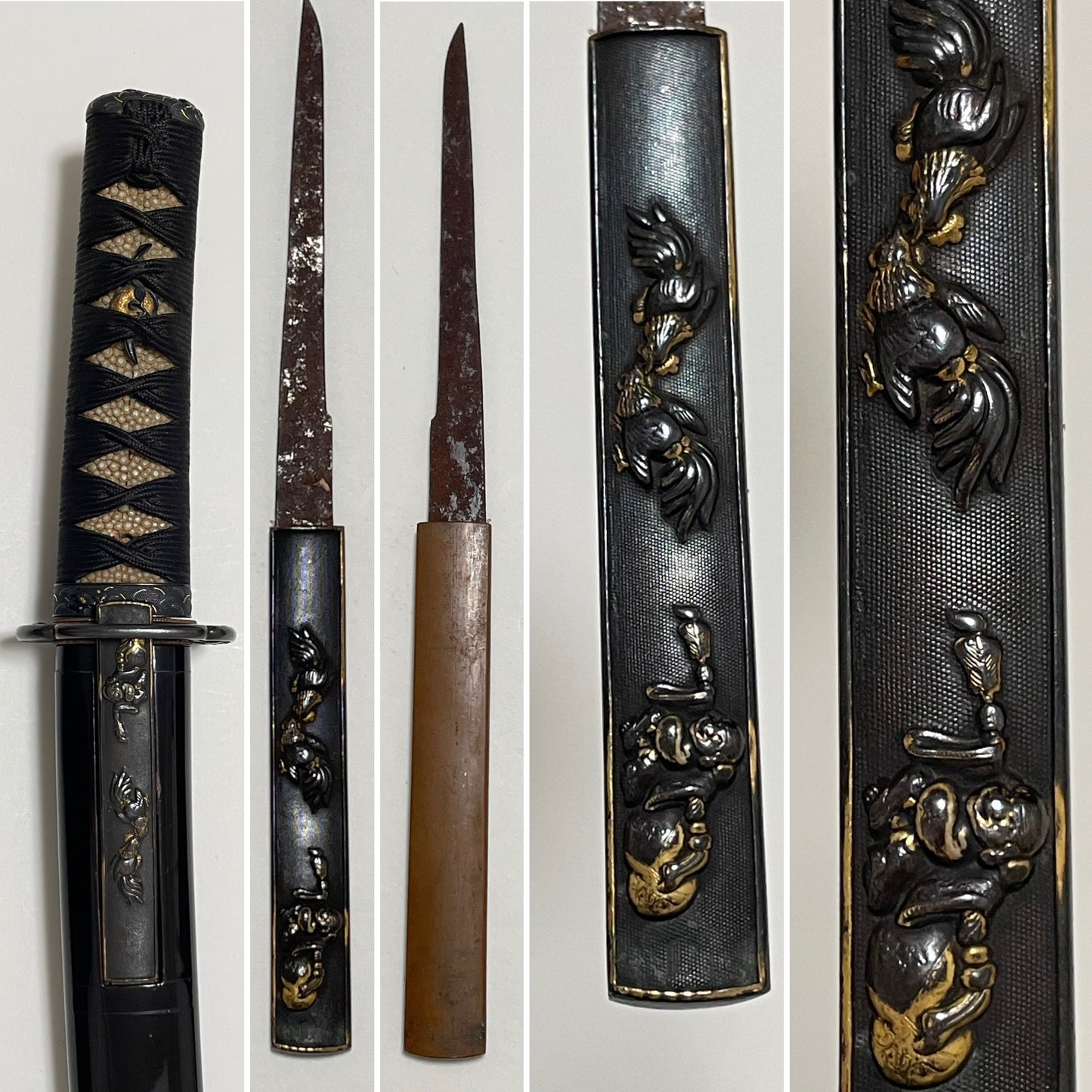 Bat Tsuba and Boar Fuchikashira TANTO, with Kozuka, Muromachi period mumei