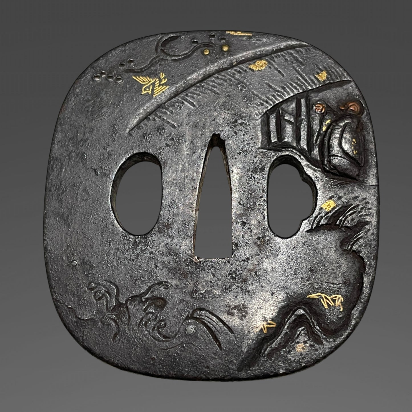 Sendankizami-Saya 千段刻鞘 Long Wakizashi, Ninja Style Straight blade, Edo period mumei