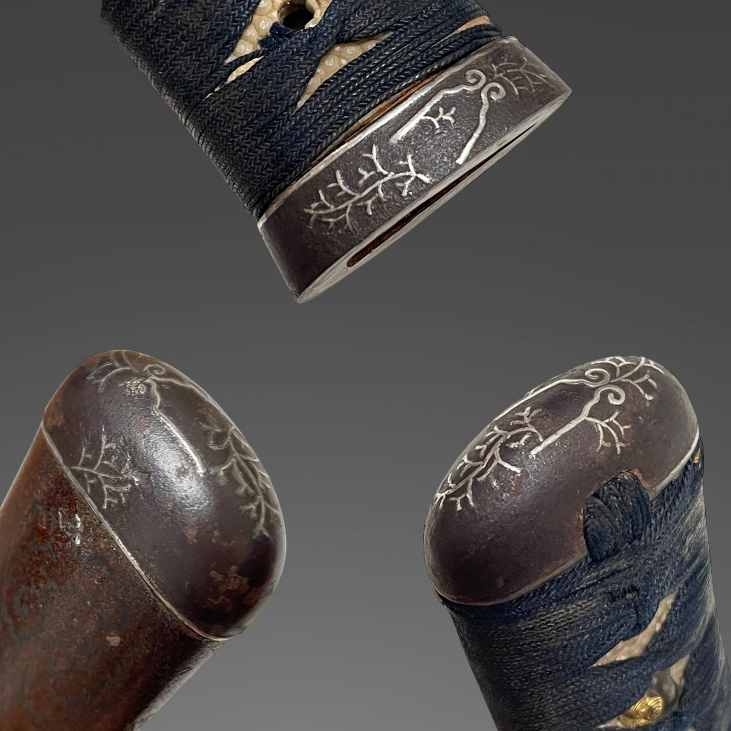 Silver inlay Iron Fittings TANTO, Shishi Menuki 獅子目貫, Edo period mumei