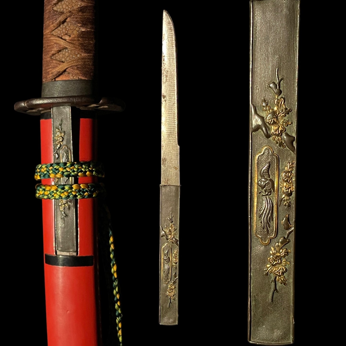 BAT FUCHIKASHIRA Red Wakizashi, with KOZUKA, Edo period mumei