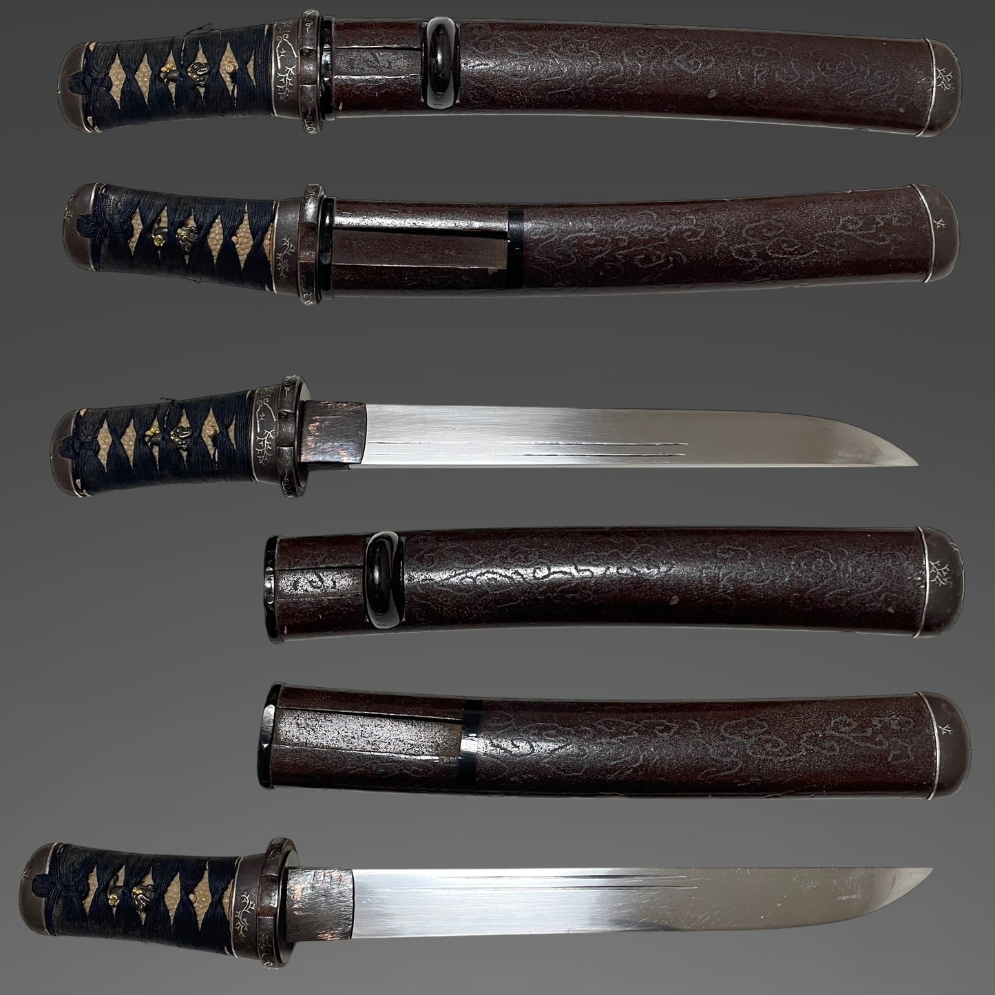 Silver inlay Iron Fittings TANTO, Shishi Menuki 獅子目貫, Edo period mumei