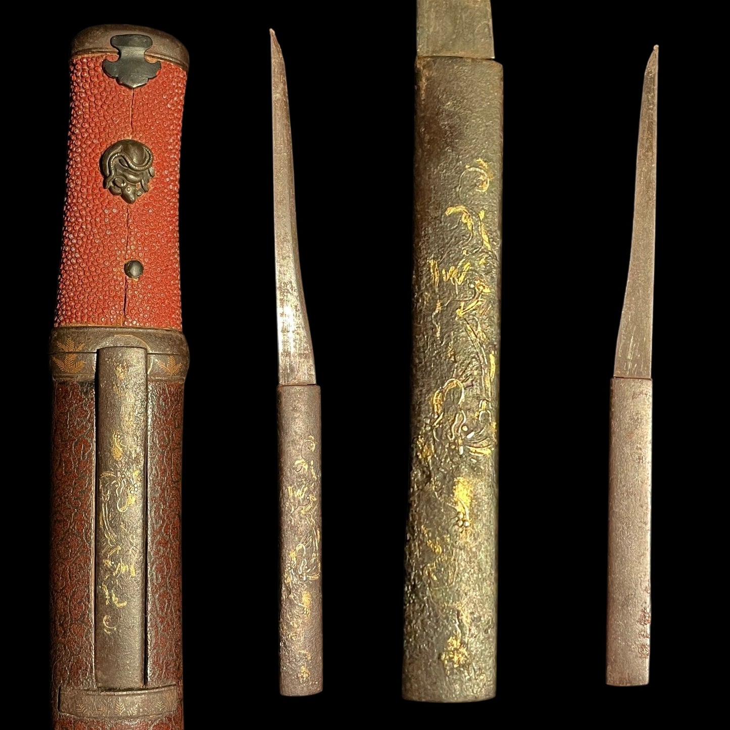 Red Tanto with Kozuka, Mouse Menuki, Masame-Hada 柾目肌 Edo period mumei