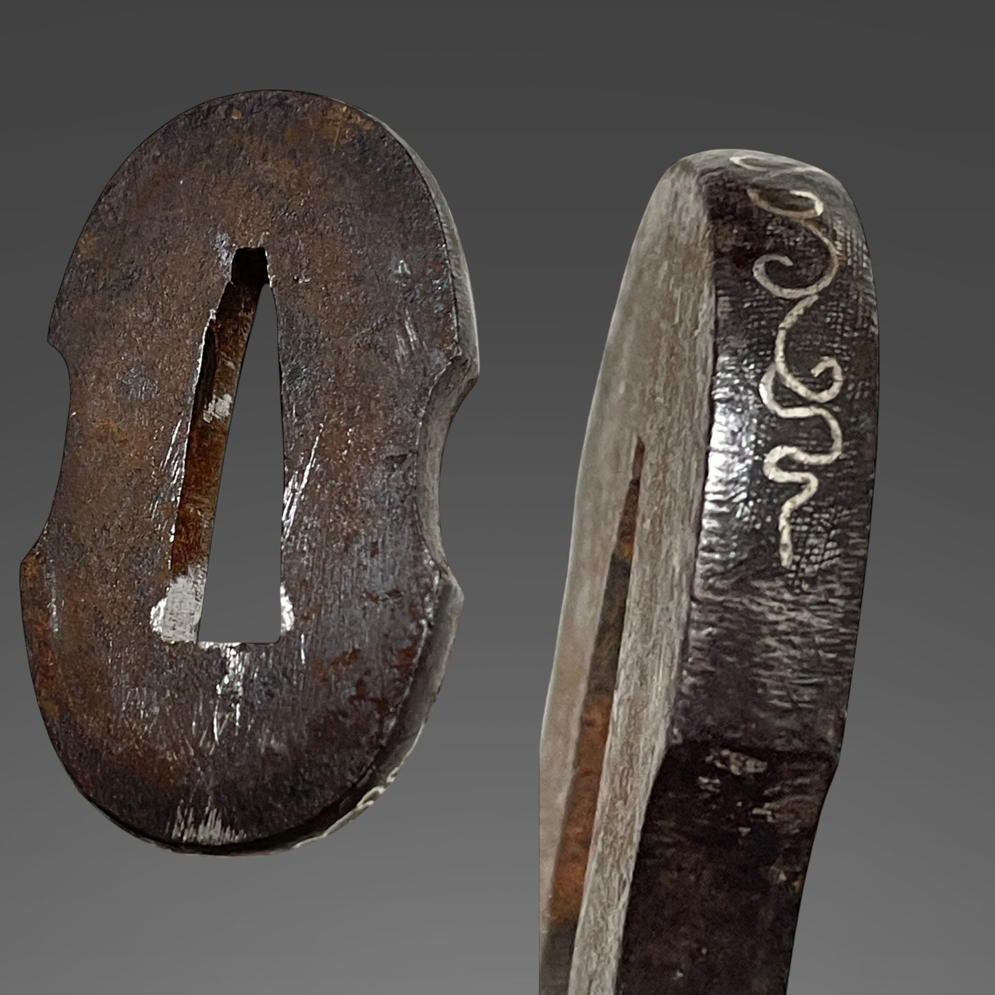 Silver inlay Iron Fittings TANTO, Shishi Menuki 獅子目貫, Edo period mumei