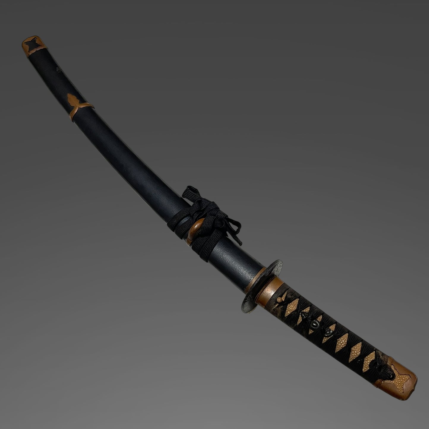 Handachi Koshirae Wakizashi 半太刀拵脇差, Copper Fittings, Tsukimirojin-Tsuba 月見老人鍔