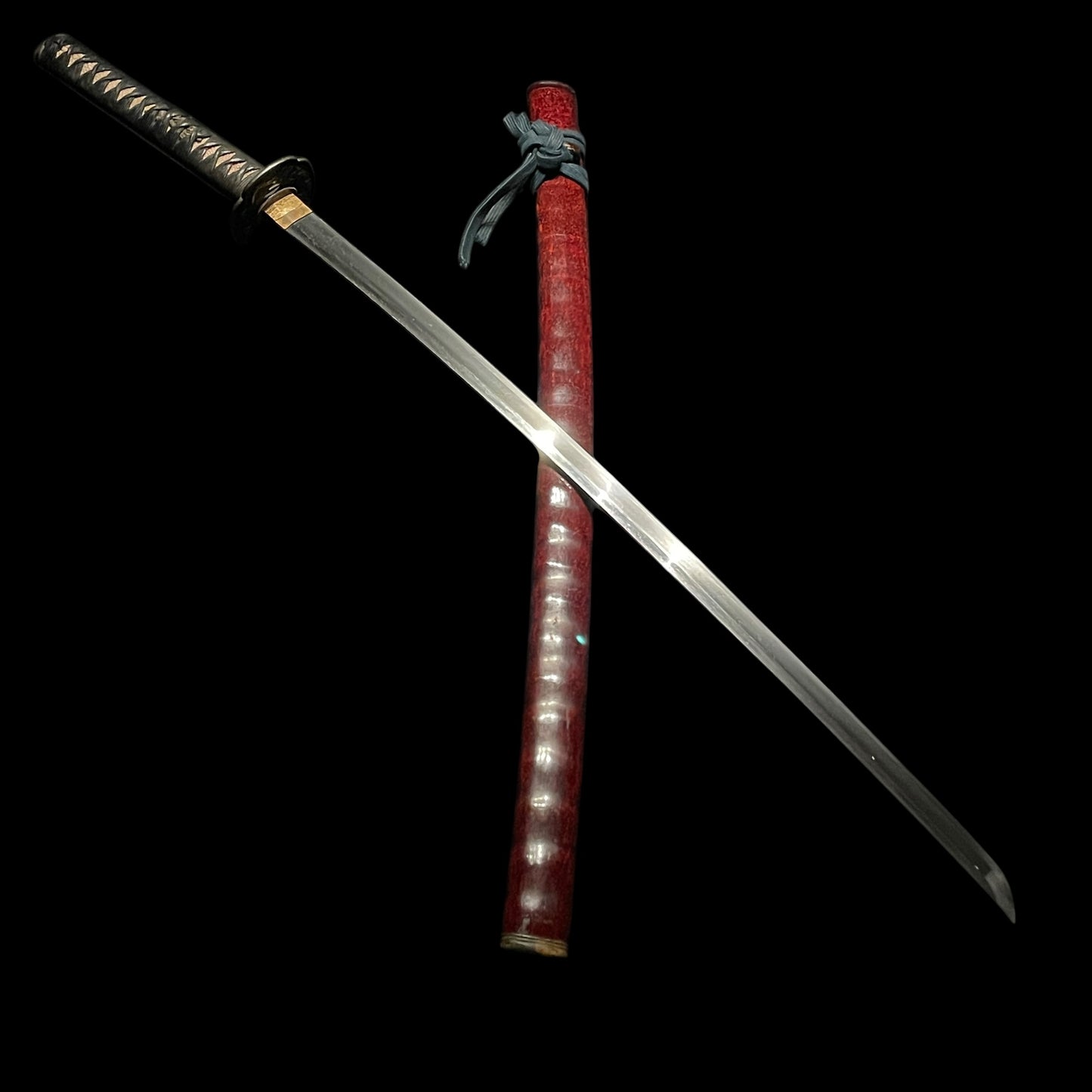 Red Long KATANA, Bat Fuchikashira, Dragon Tsuba, Inrokizami-Saya 印籠刻鞘, Edo period mumei