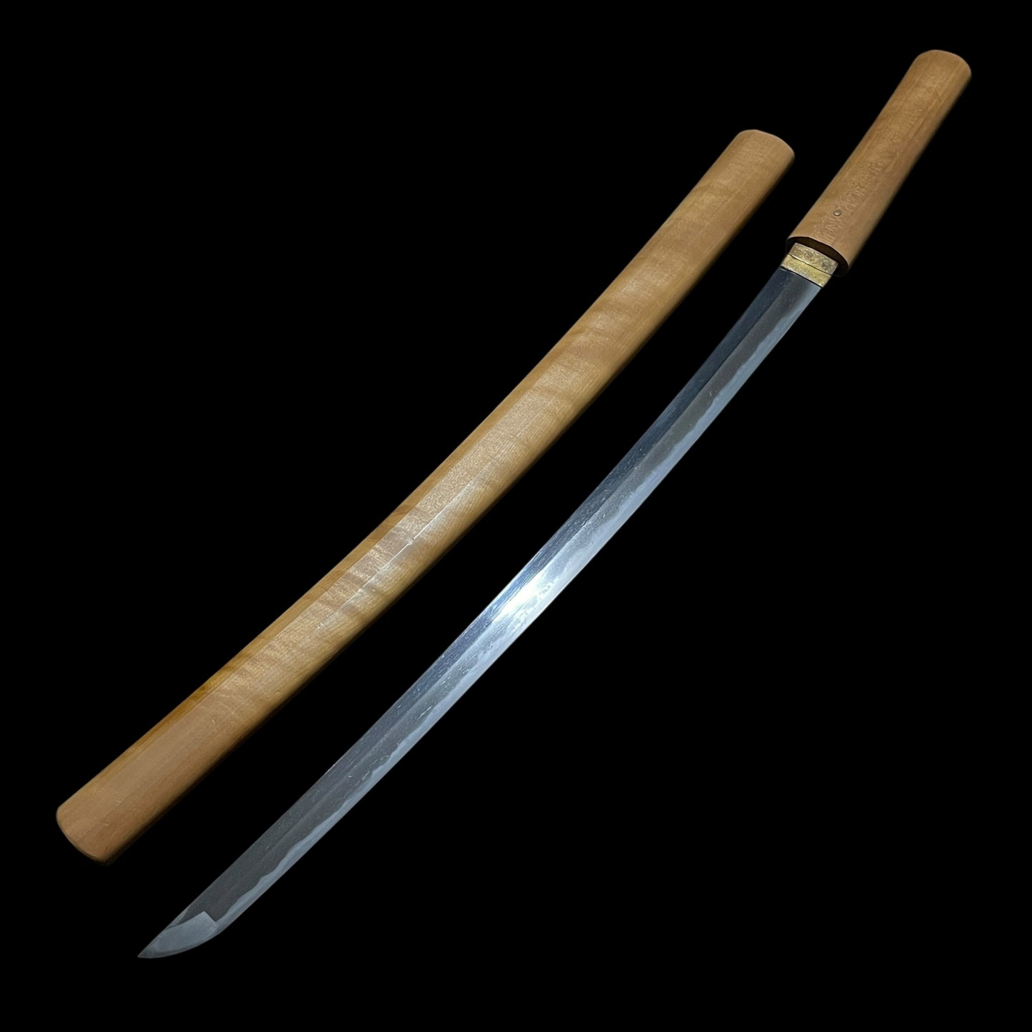 Long Wakizashi in Shirasaya, 虎目鞘 装飾巾木, Edo period mumei