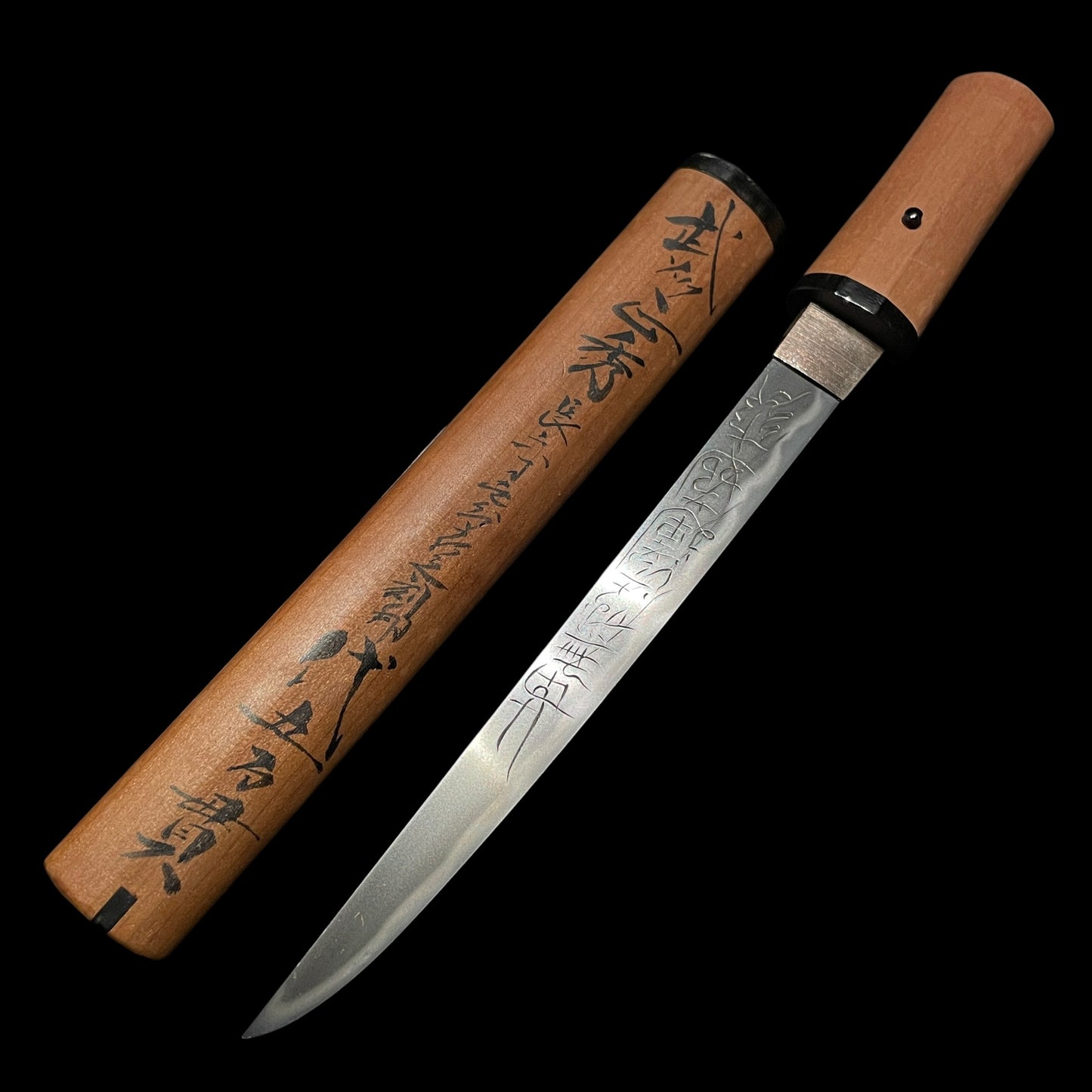 HORIMONO 彫物 TANTO, 南無妙法蓮華経(Namu Myōhō Renge Kyō), Masahide 正秀 signed, Sayagaki 鞘書