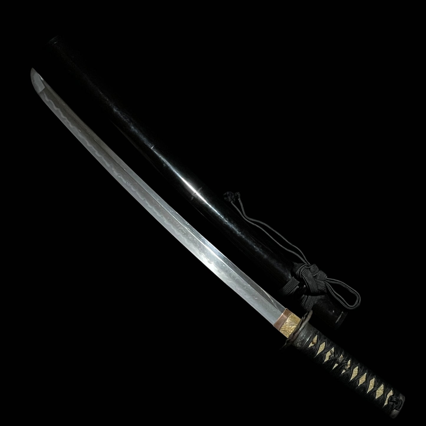 Black Wakizashi, Shakudo Shishi Fuchikashira, Edo period mumei