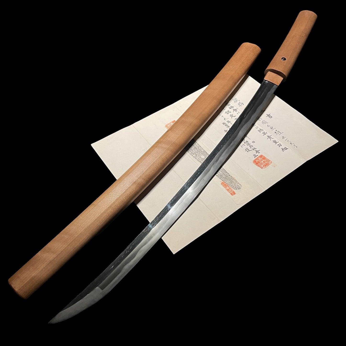 NAGAMAKI NAOSHI ZUKURI 長巻直造 Wakizashi, Ookissaki 大切先, Echizenkoku Kanetane 越前国兼植 signed