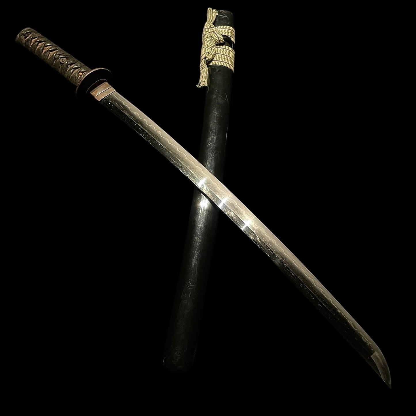 Sukemune 助宗 signed Long Wakizashi, Shakudo Pine needles Fuchikashira, Edo period