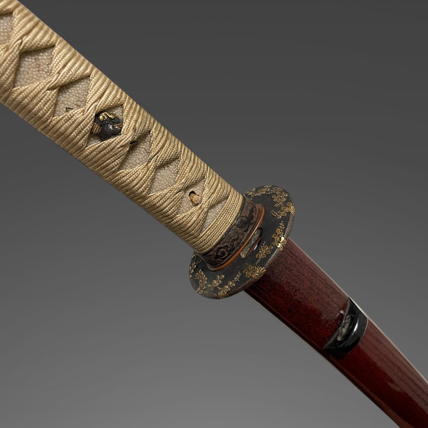 Butterfly Fittings Red Katana, Shakudo Flower Tsuba, Edo period mumei