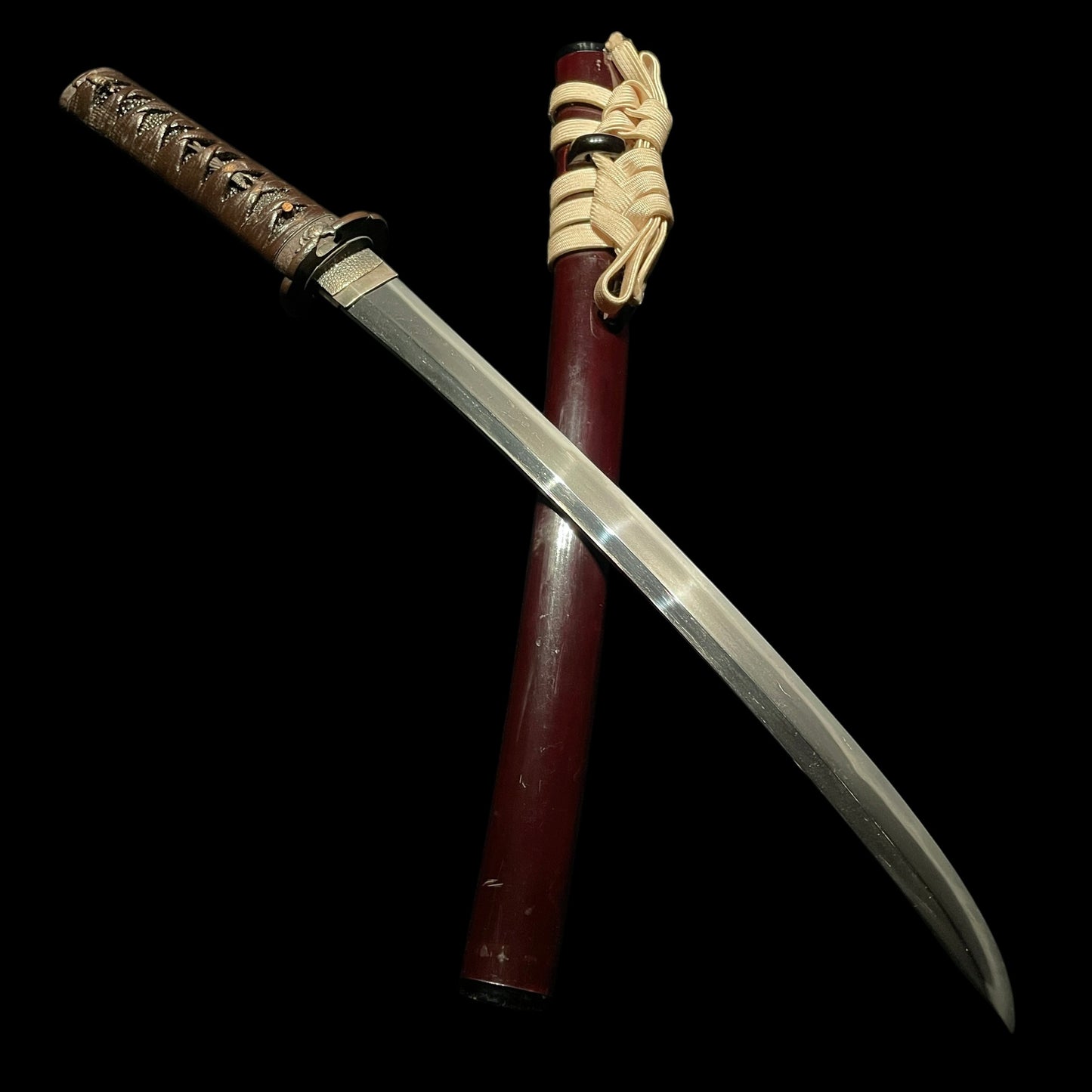 Masaie 正家 signed, Shobuzukuri Wakizashi, Peonies and butterflies Fuchikashira, Muromachi period