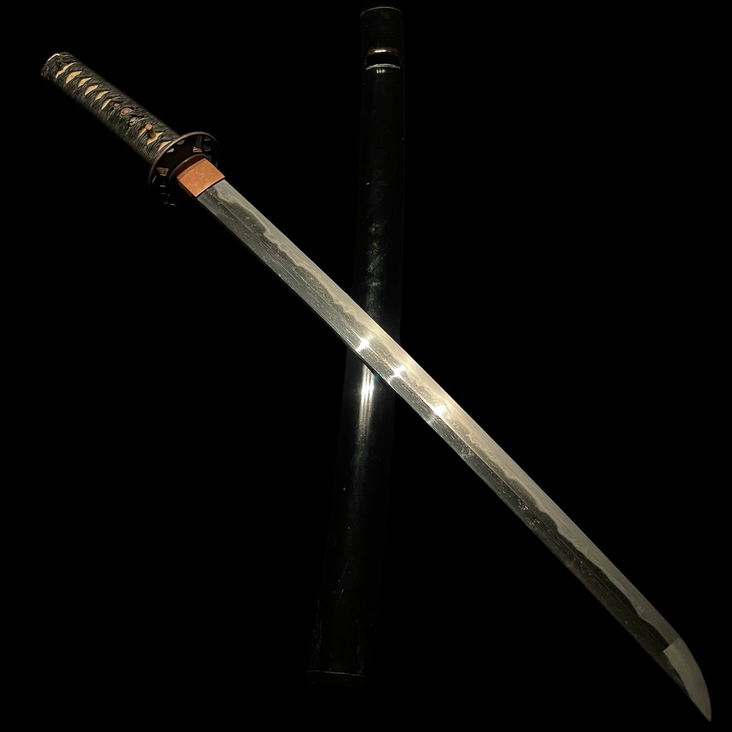 Straight Wakizashi, Ginkgo Tsuba 銀杏鍔, Edo period mumei
