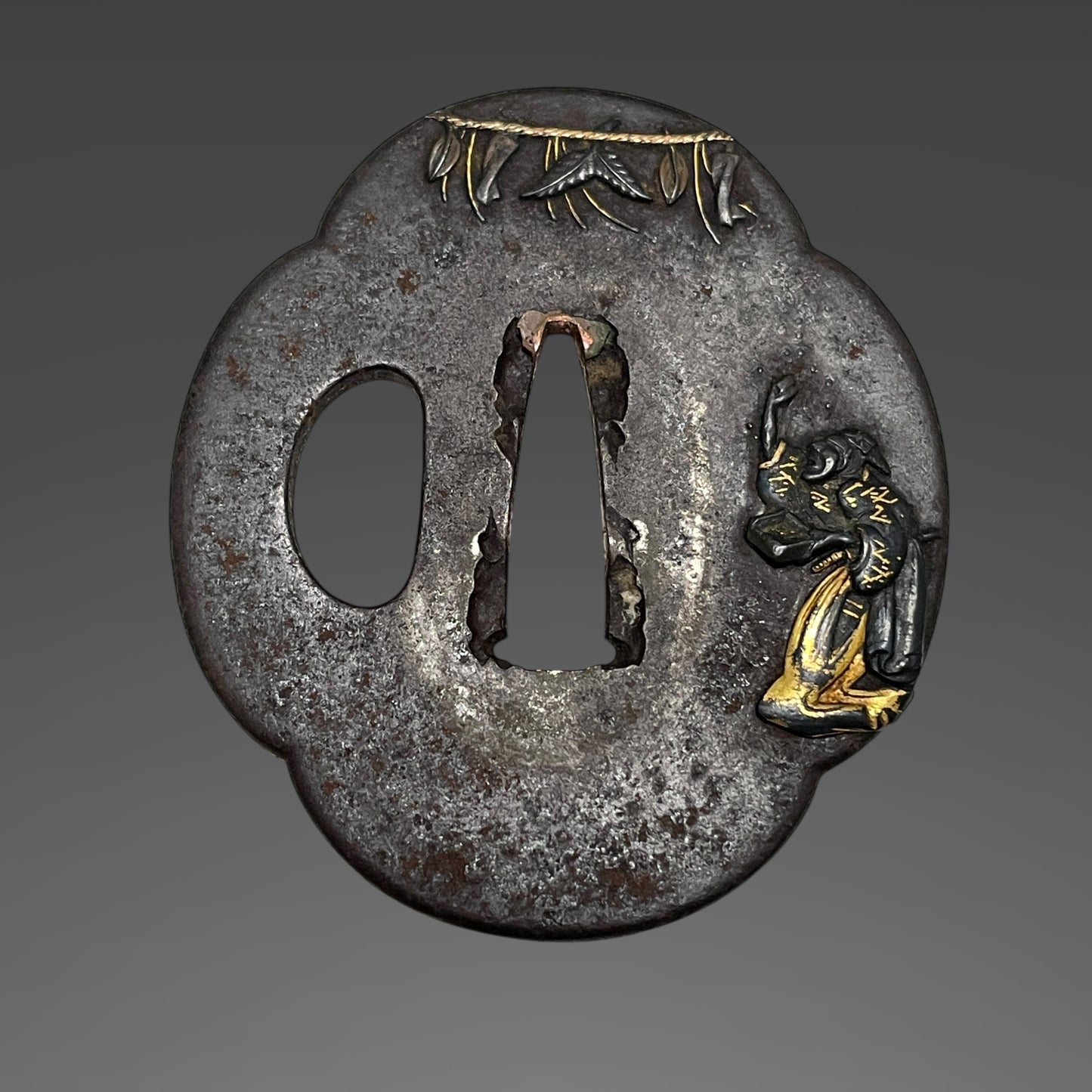 Setsubun Mamemaki Tsuba 節分豆撒き図鍔, Dragon Fuchikashira Wakizashi, Edo period mumei