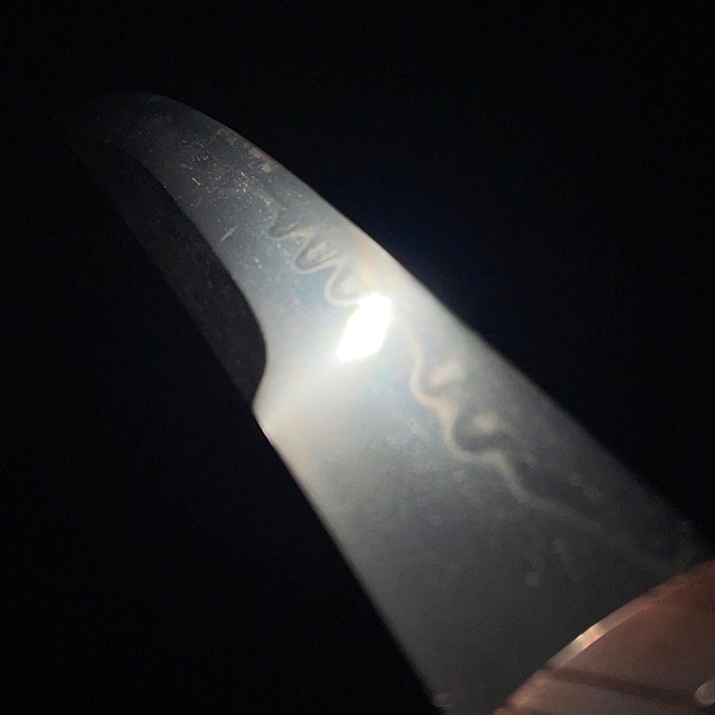 Unokubi TANTO, Mino style Mantis Fuchikashira, 堺包重鶴田新蔵 signed, Hanaguruma Tsuba