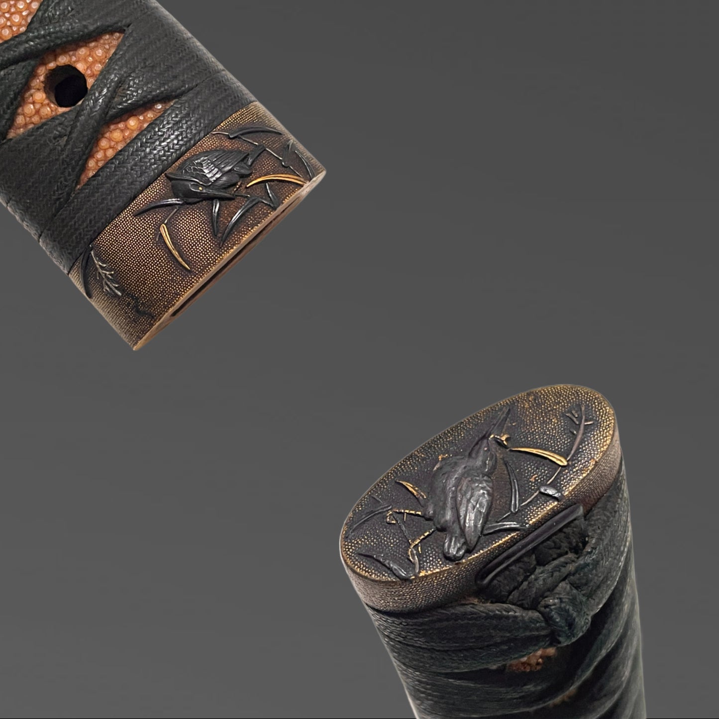 Higonokami Kuniyasu 肥後守国康 signed Long Wakizashi, Waterfowl Brass Fuchikashira, Edo period