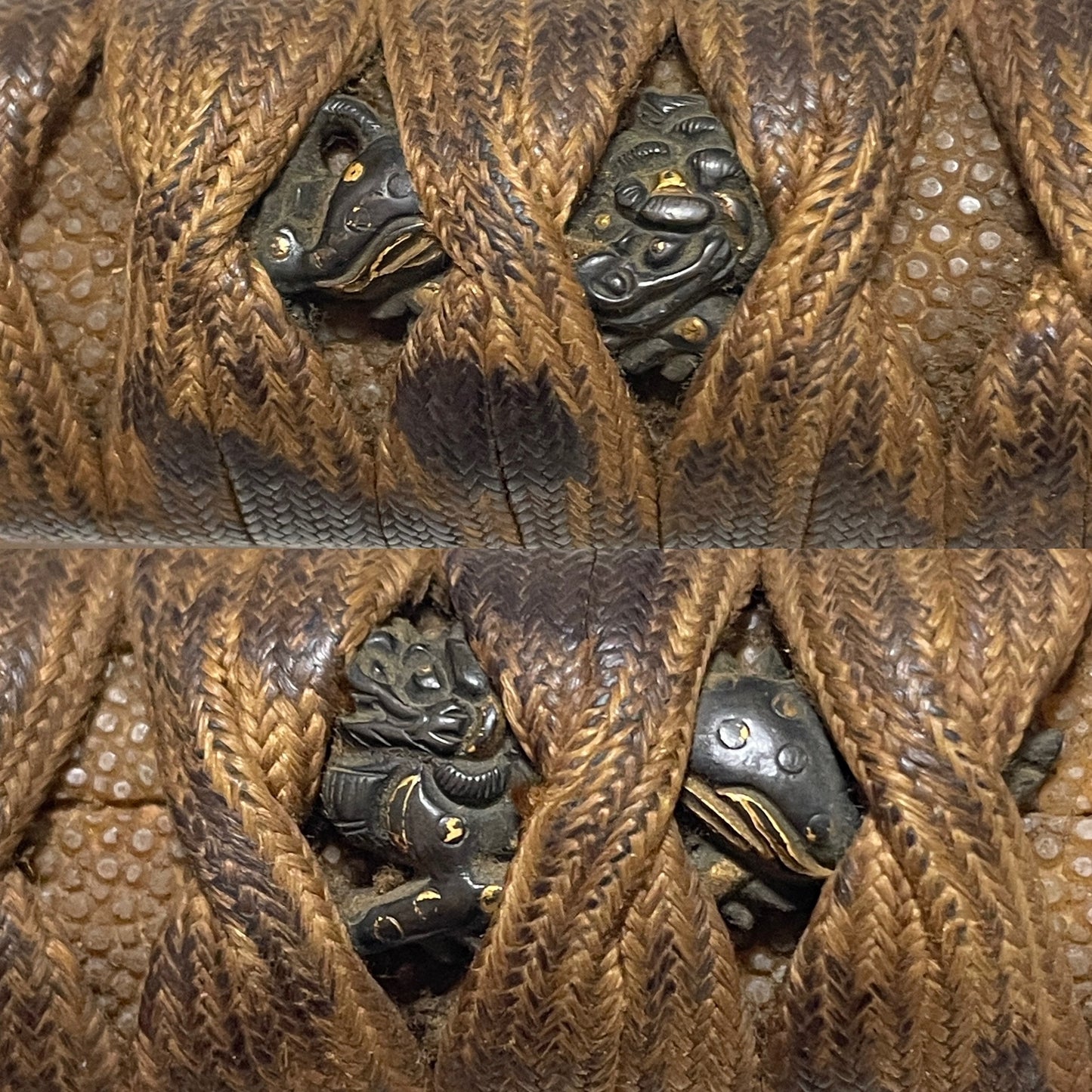 Pine needle Fuchikashira Long Wakizashi, Shishi Menuki, Muromachi period mumei
