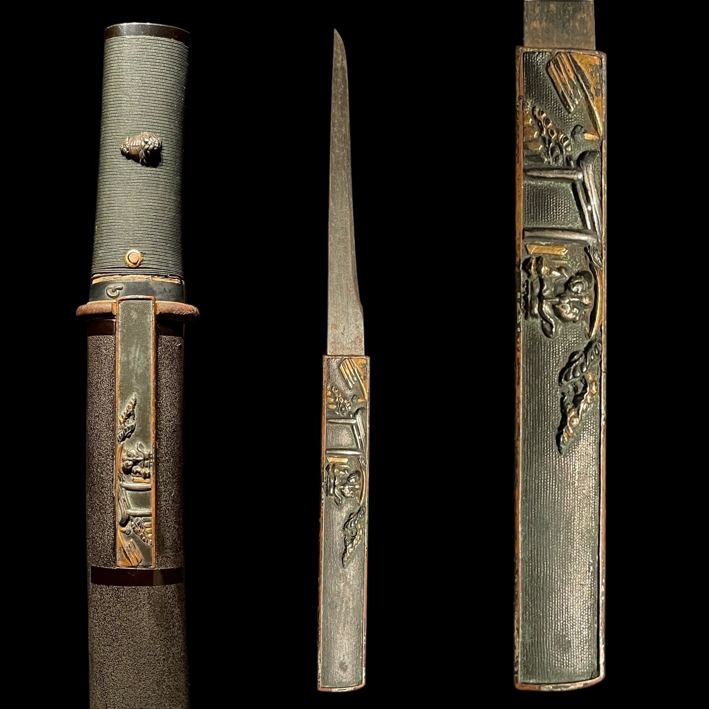 TANTO with KOZUKA, Mushroom Fuchi, Shishi Menuki, Edo period mumei