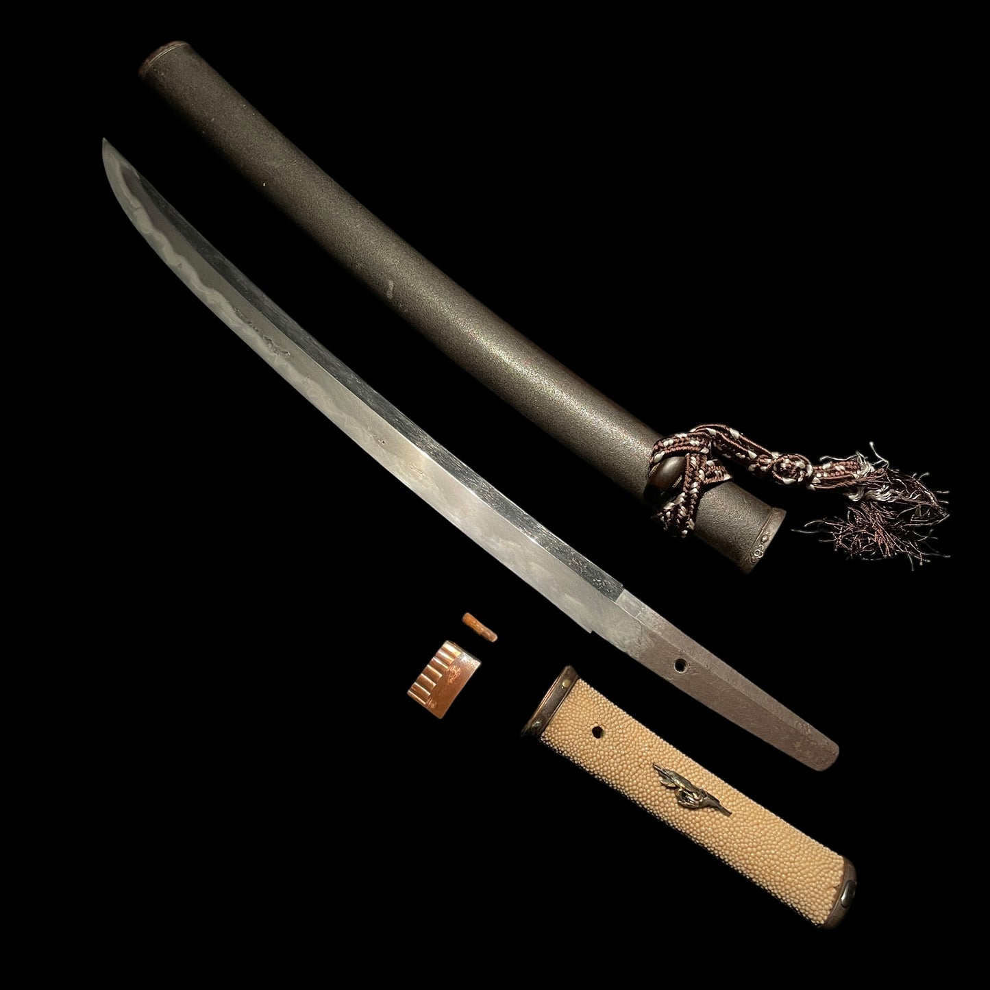 Aikuchi Wakizashi 合口拵, Shobu-Zukuri Rugged Blade, Petal Fittings, Edo period