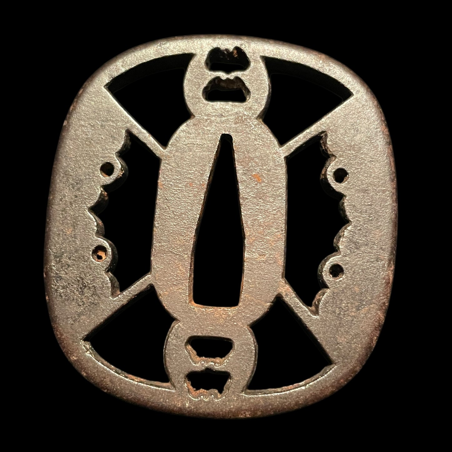 Bohi 棒樋 Long Wakizashi, Iron Sukashi Tsuba, Edo period mumei