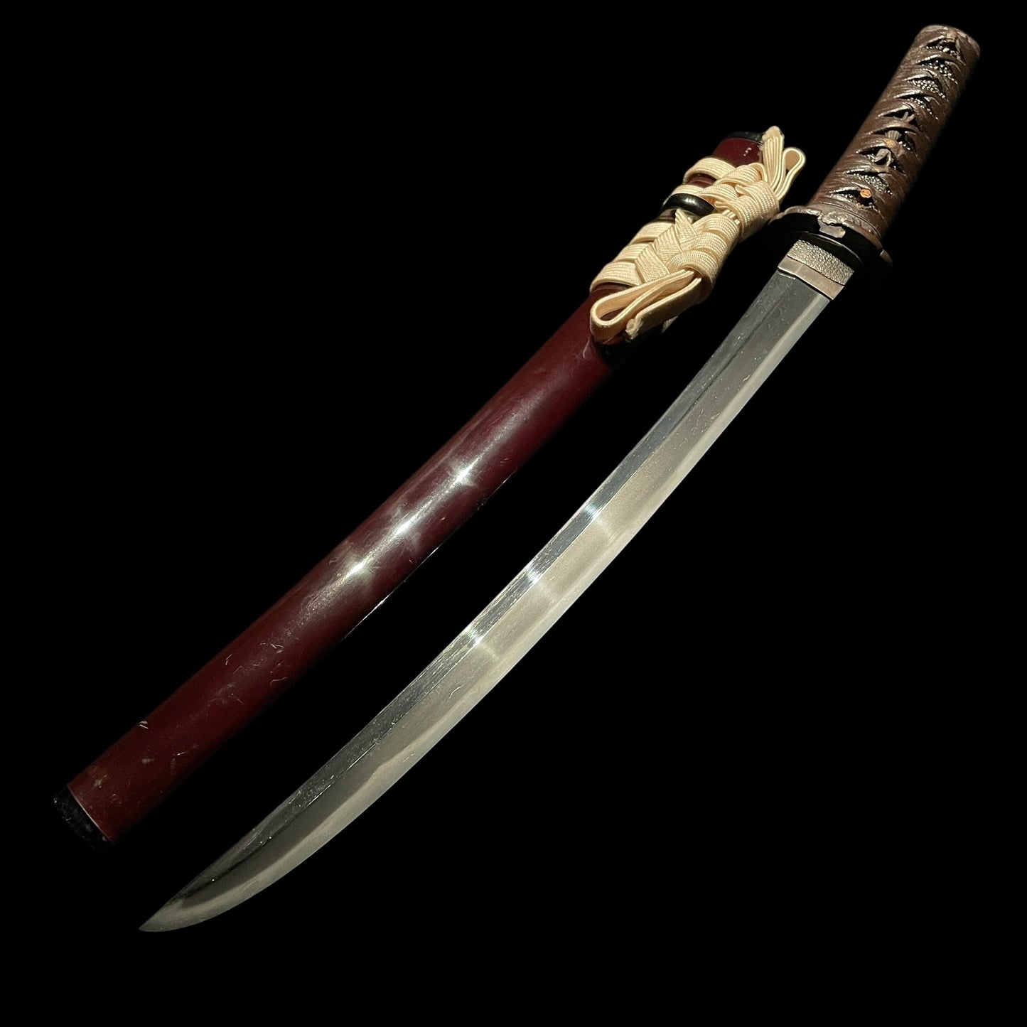 Masaie 正家 signed, Shobuzukuri Wakizashi, Peonies and butterflies Fuchikashira, Muromachi period
