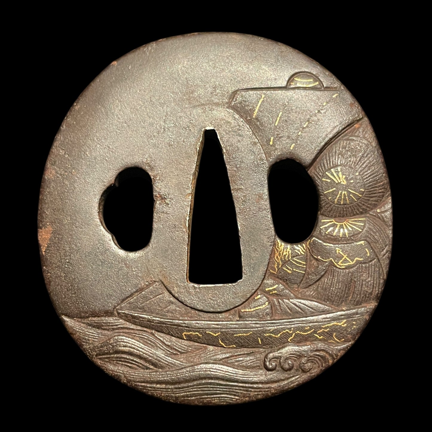 Midareab 乱刃 WAKIZASHI, Takarabune 宝船 TSUBA, Edo period mumei